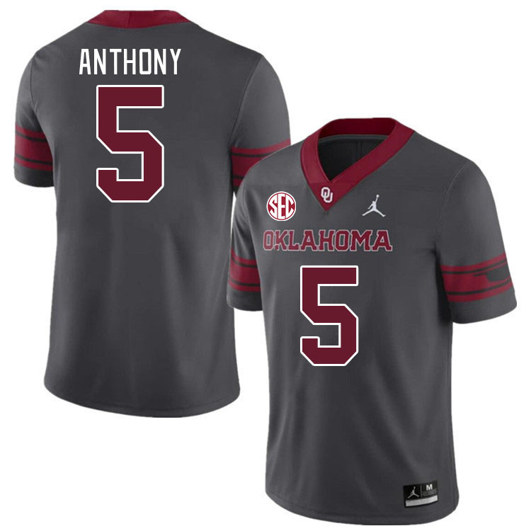 Men #5 Andrel Anthony Oklahoma Sooners 2024 SEC Conference College Football Jerseys-Charcoal